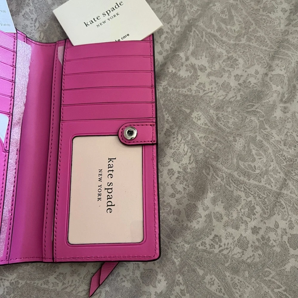 Kate Spade New York Large Slim Bi-Fold Wallet Fuchsia Color - Picture 6 of 9